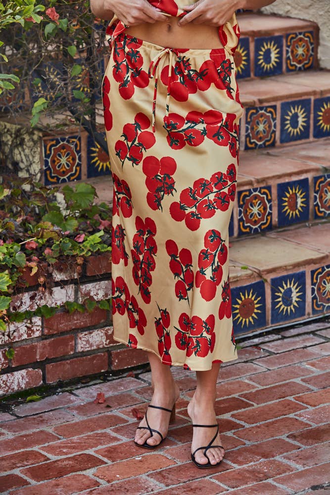 Satin Tomato Print Skirt