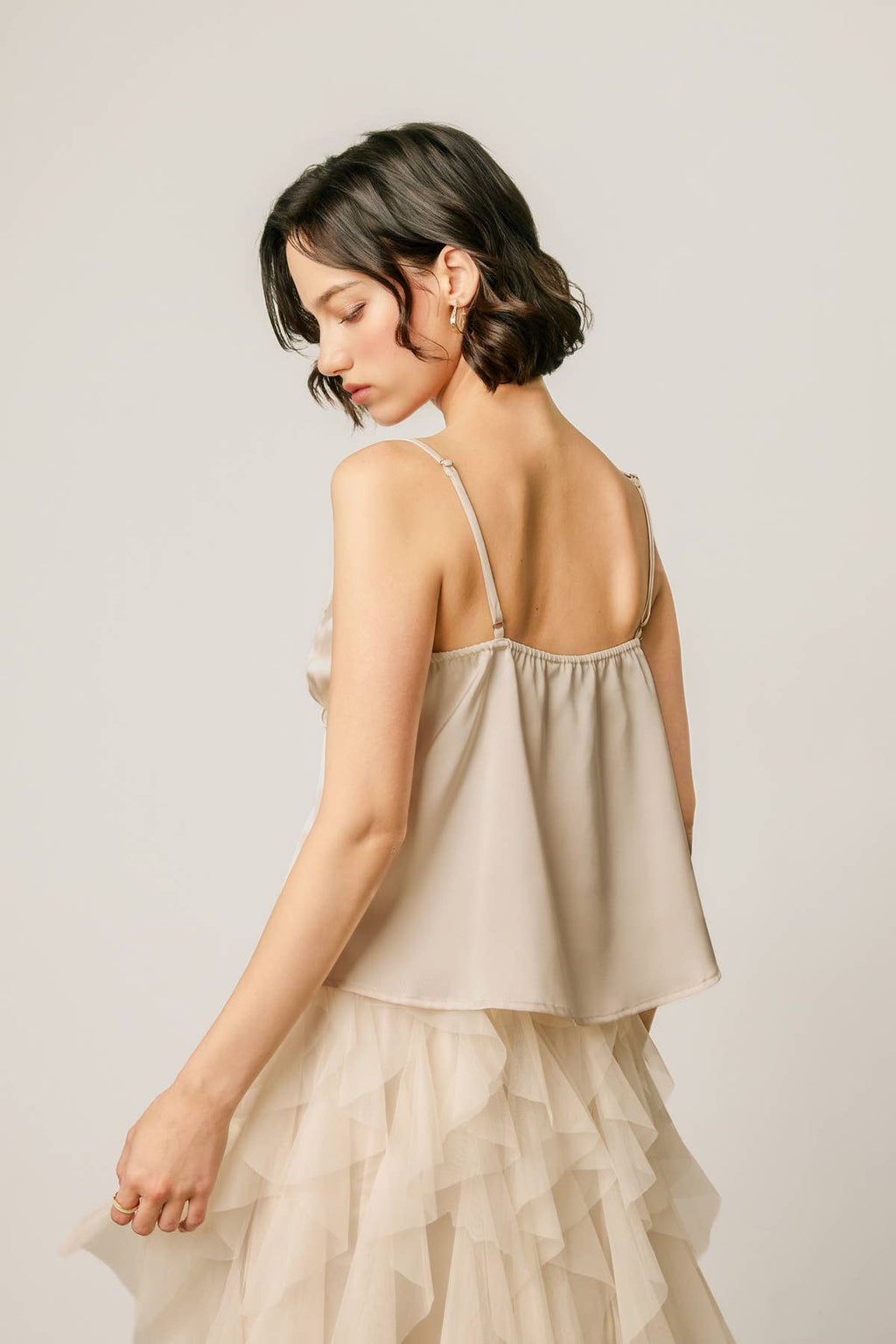 Satin Lace Tie Front Cami Top
