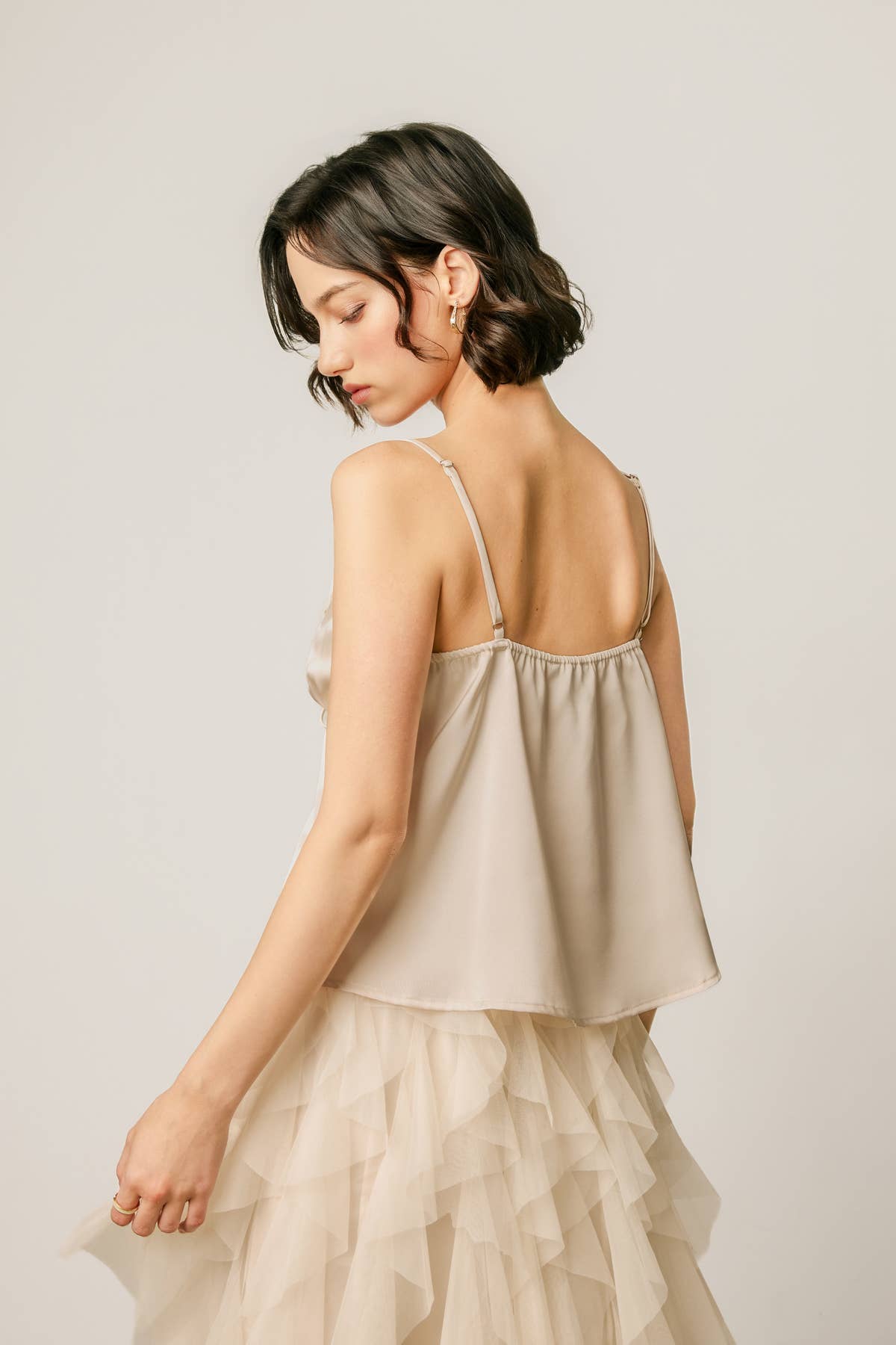 Satin Lace Tie Front Cami Top