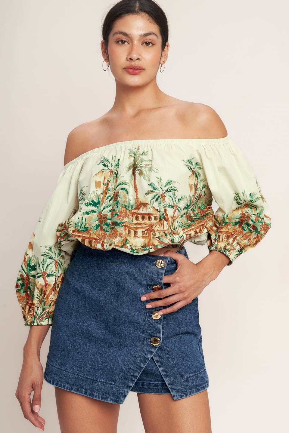 A printed woven crop top