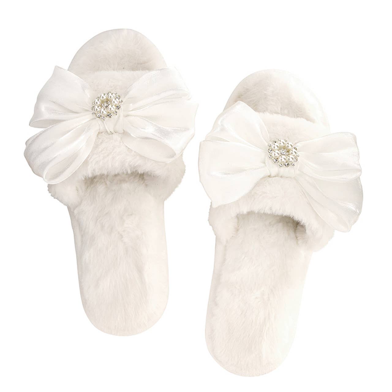 Plush Slippers - White Crystal Bow