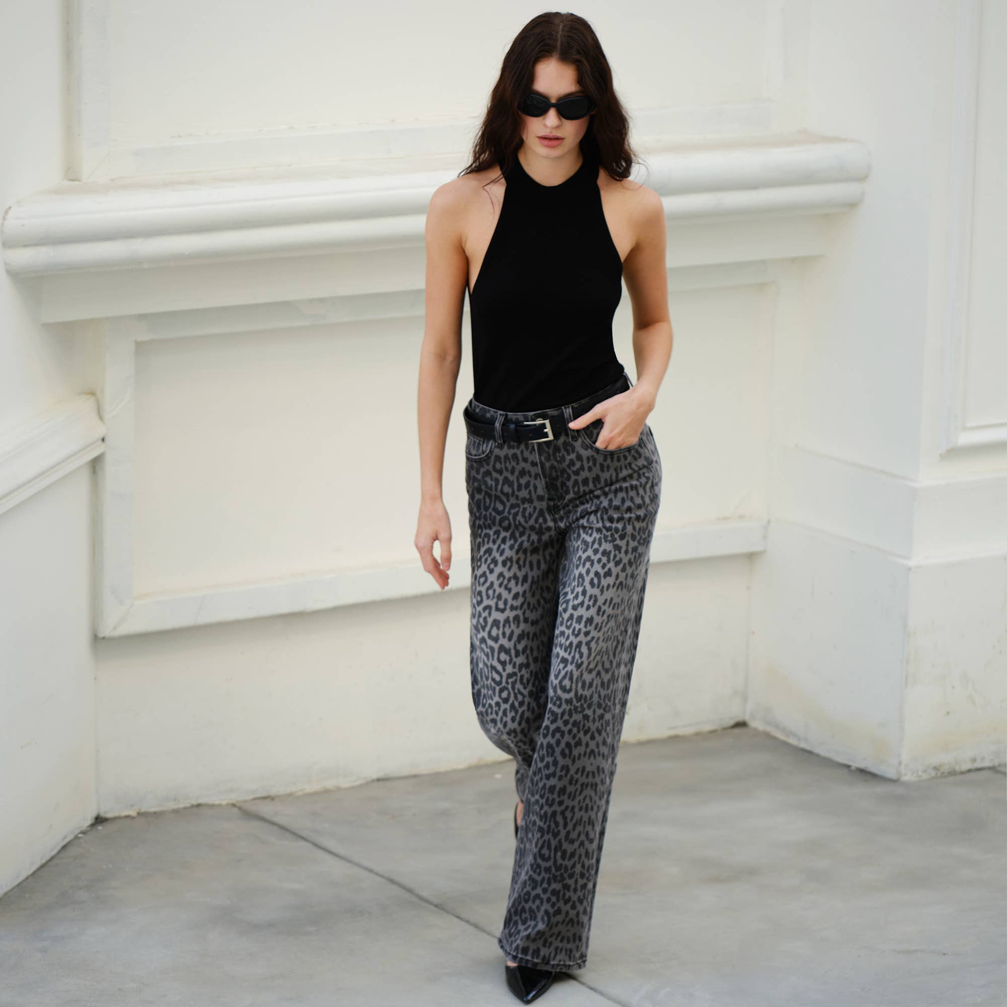 High Rise Leopard Print Wide Leg Pant (Finished Hem)