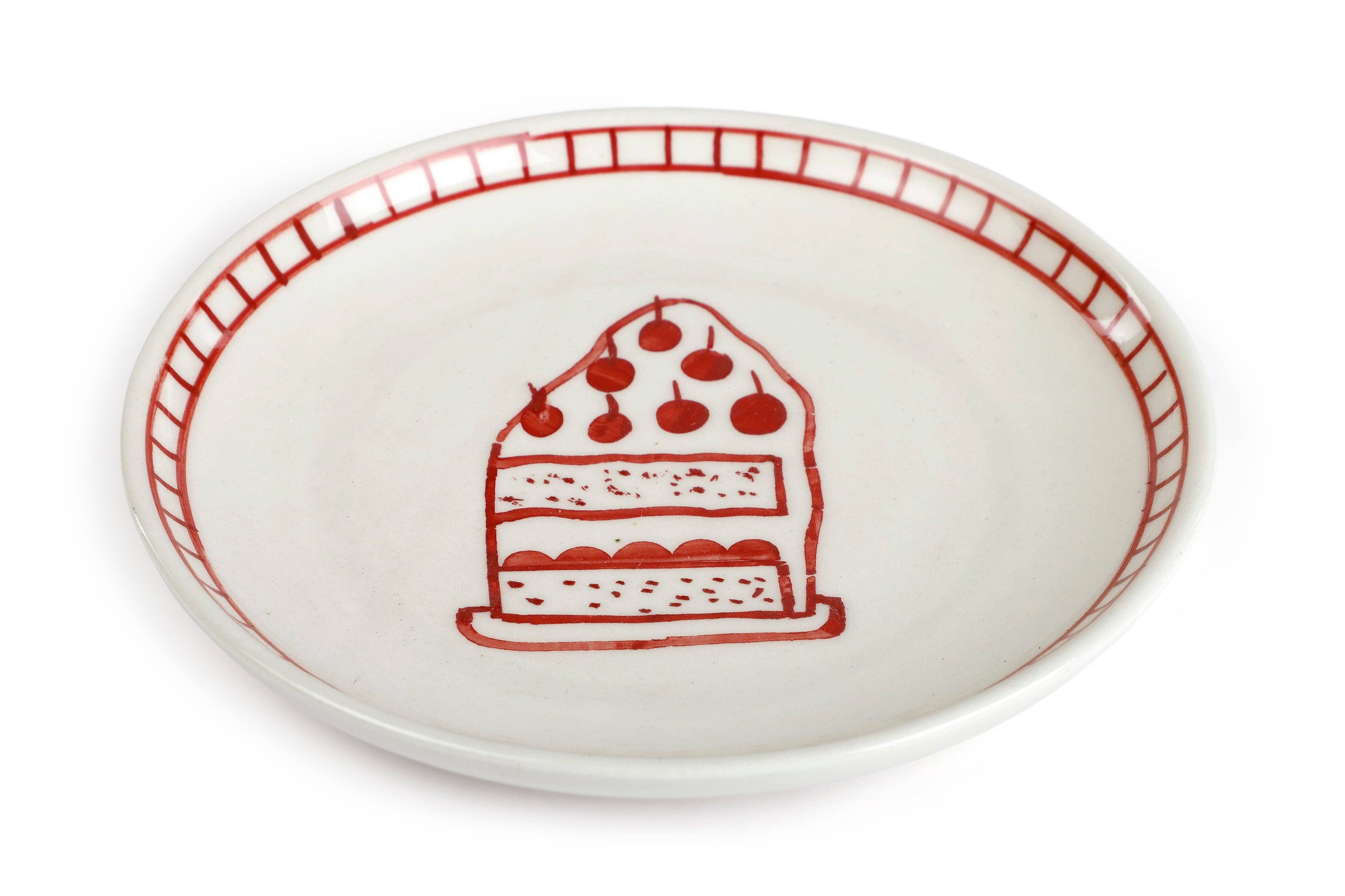 Ceramic Celebration Dessert Plate - Red, 7 Inches