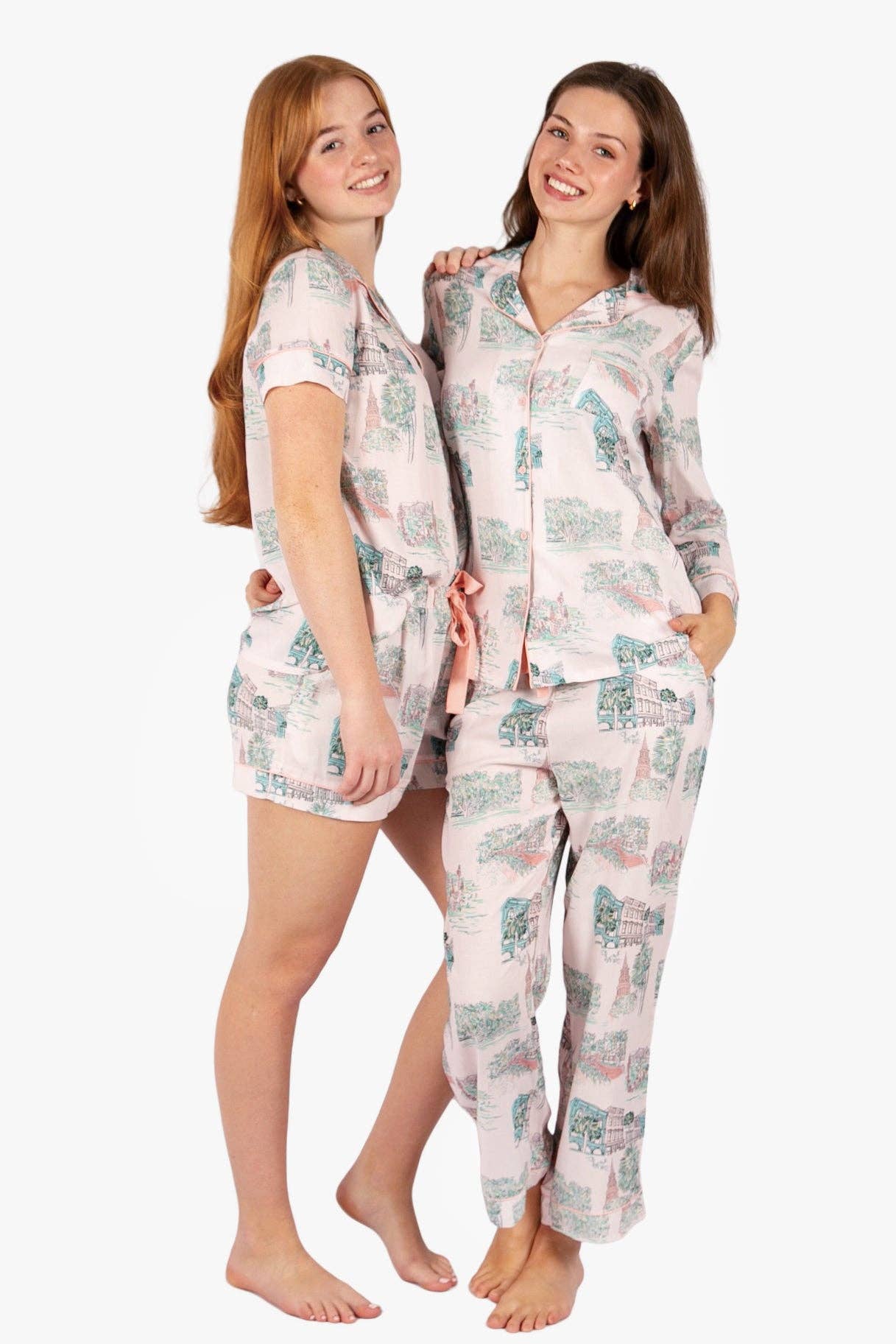 Charleston Scene Pink 3/4 Pajama Set