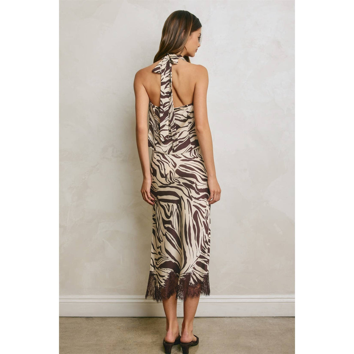 Zebra Print Lace Hem Pencil Skirt
