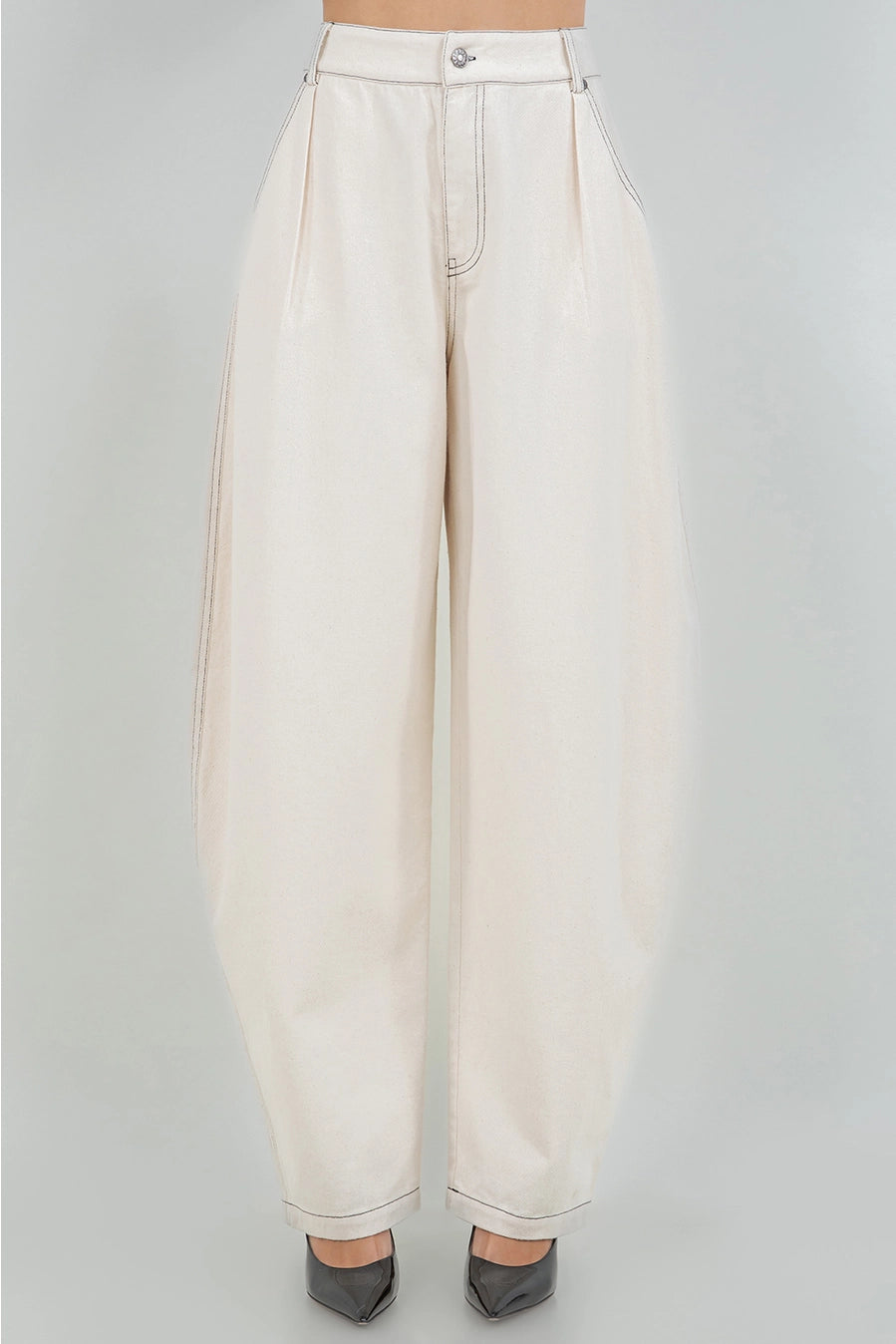 Soft Cotton Washed Barrel Leg Pants - Oatmeal