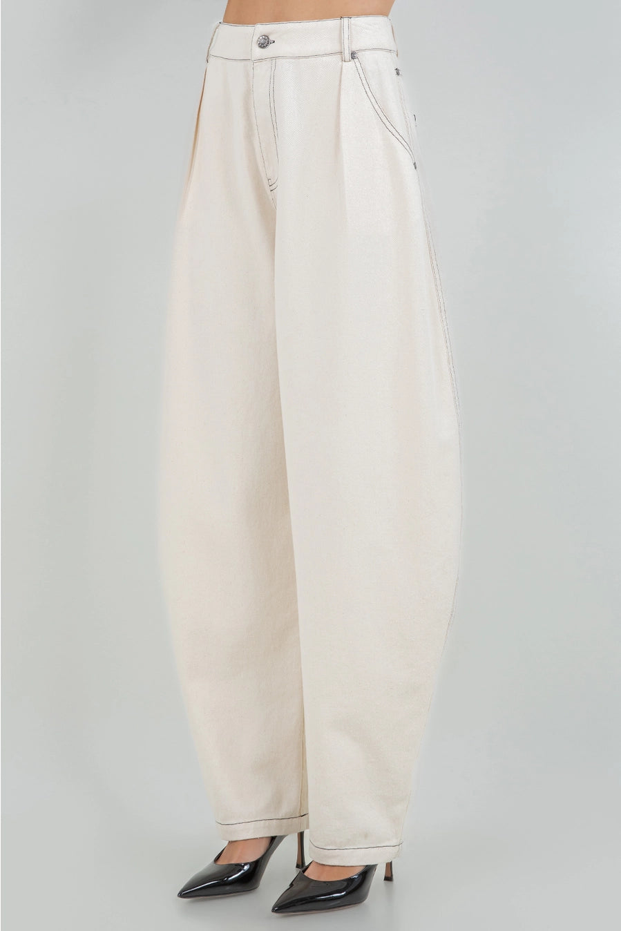 Soft Cotton Washed Barrel Leg Pants - Oatmeal