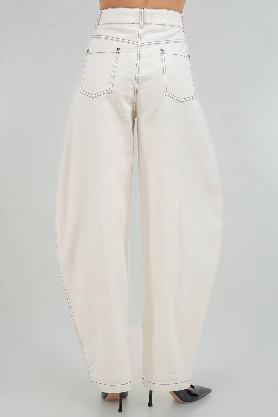 Soft Cotton Washed Barrel Leg Pants - Oatmeal