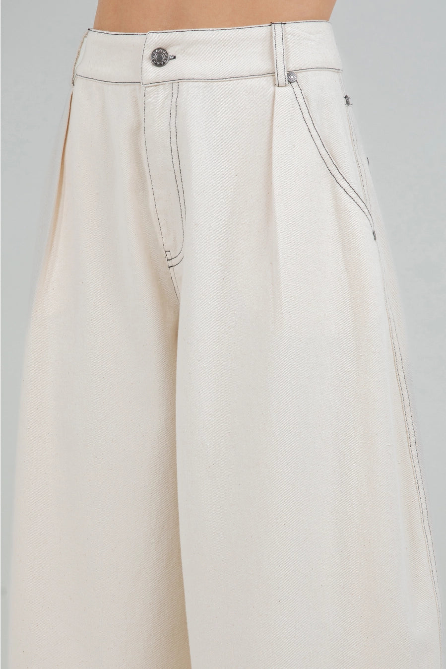Soft Cotton Washed Barrel Leg Pants - Oatmeal