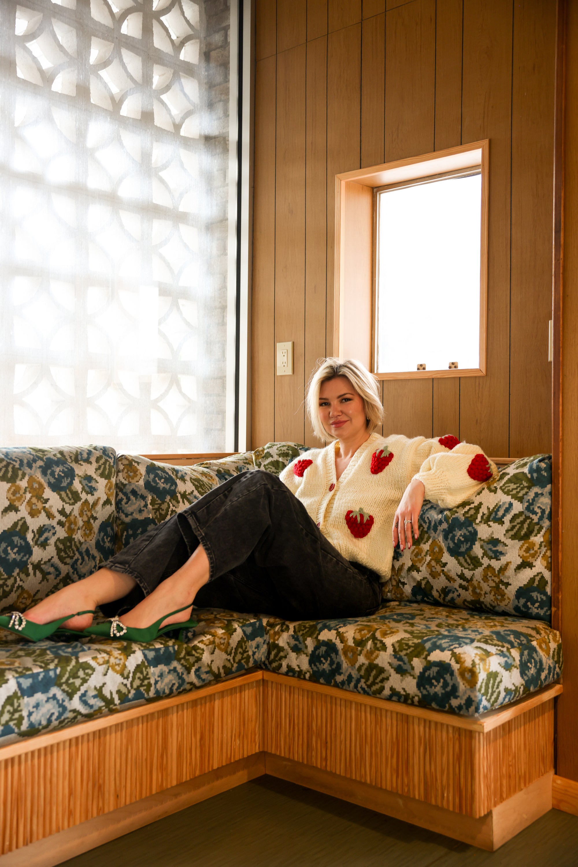 Red Strawberry Chunky Wool Cardigan