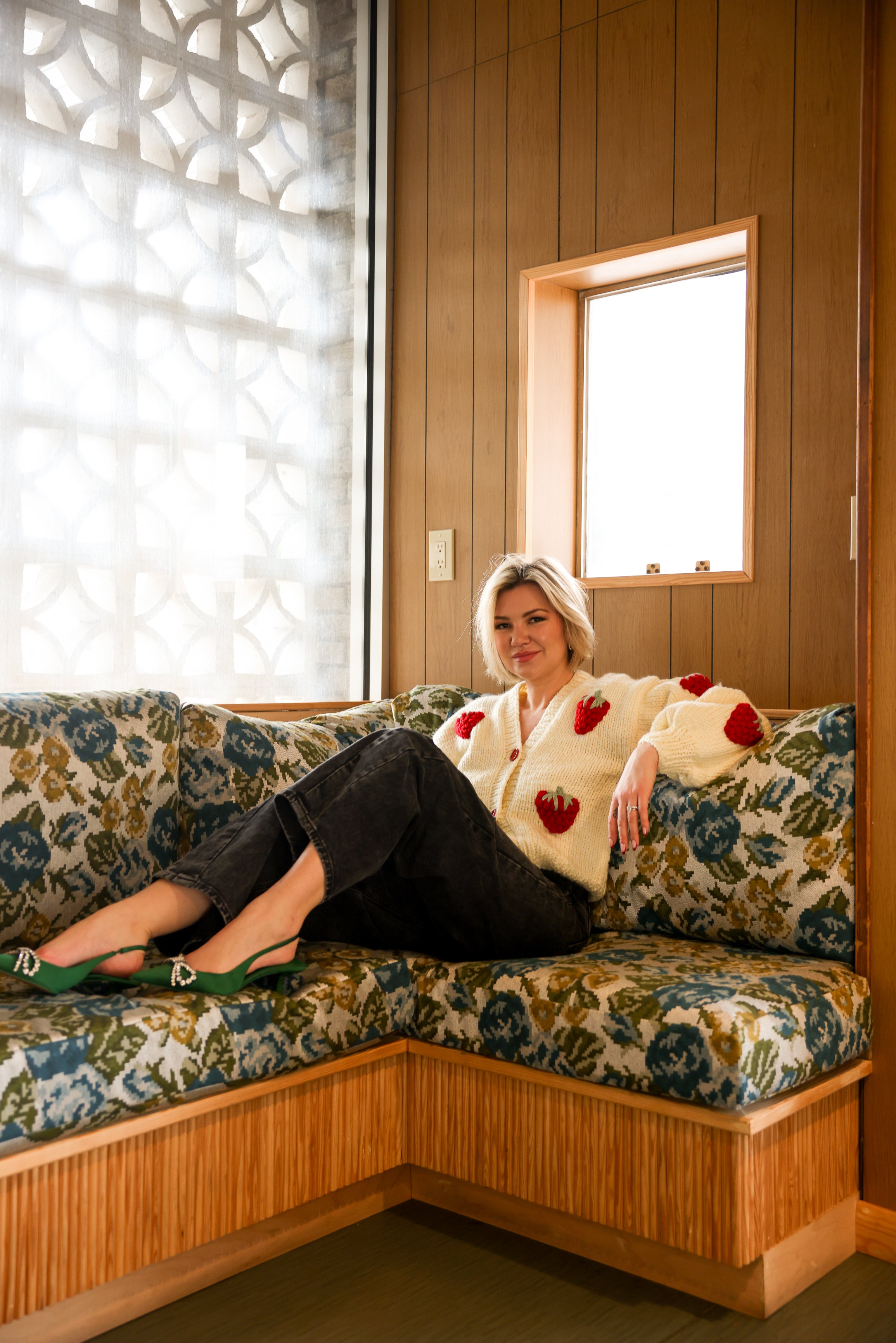 Red Strawberry Chunky Wool Cardigan
