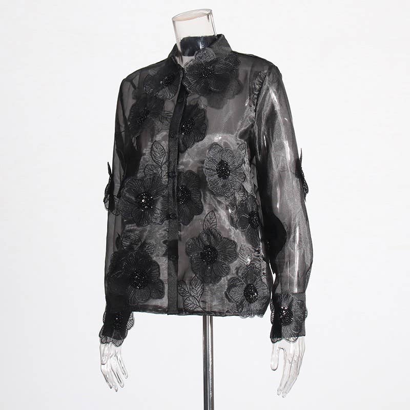 Organza Shirt with Floral Sequin Detail