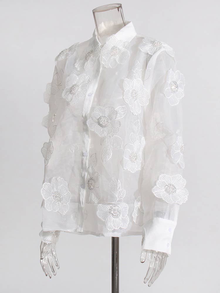 Organza Shirt with Floral Sequin Detail