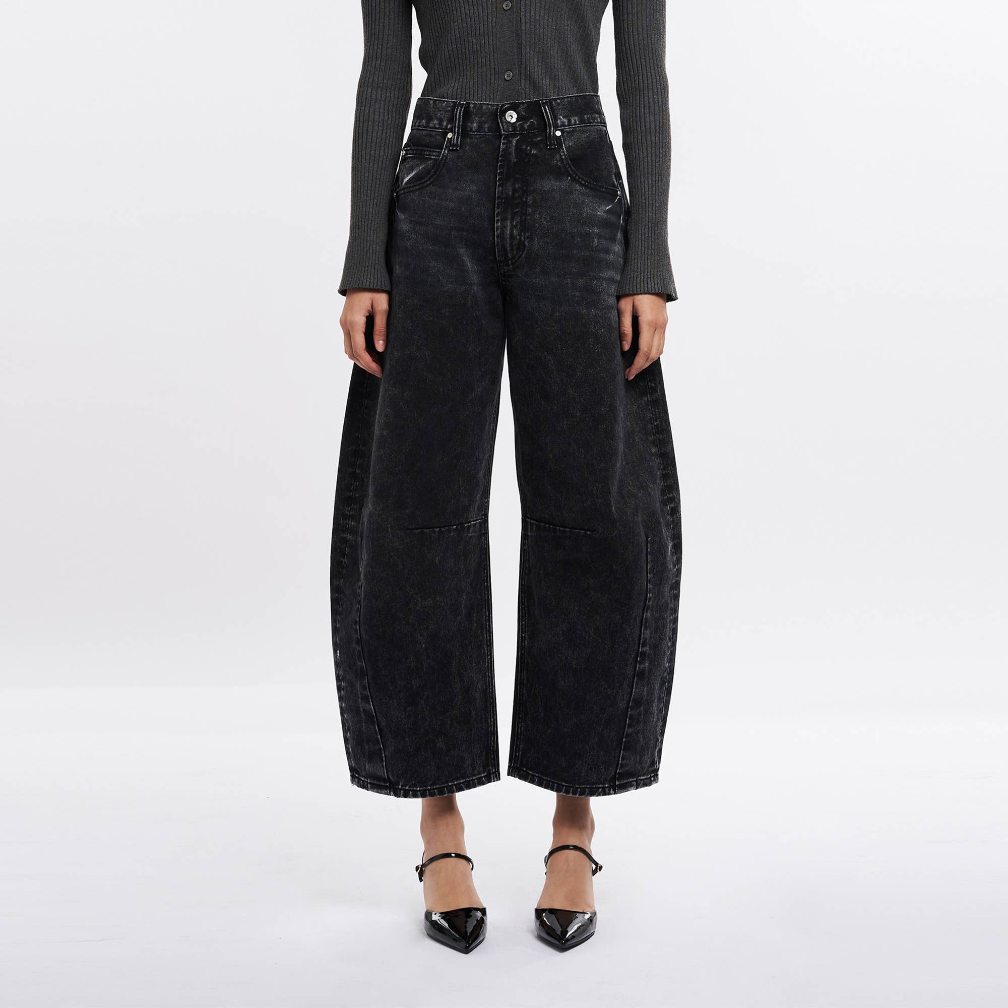 SUPER HIGH RISE TAILORED BARREL JEANS FINISHED HEM
