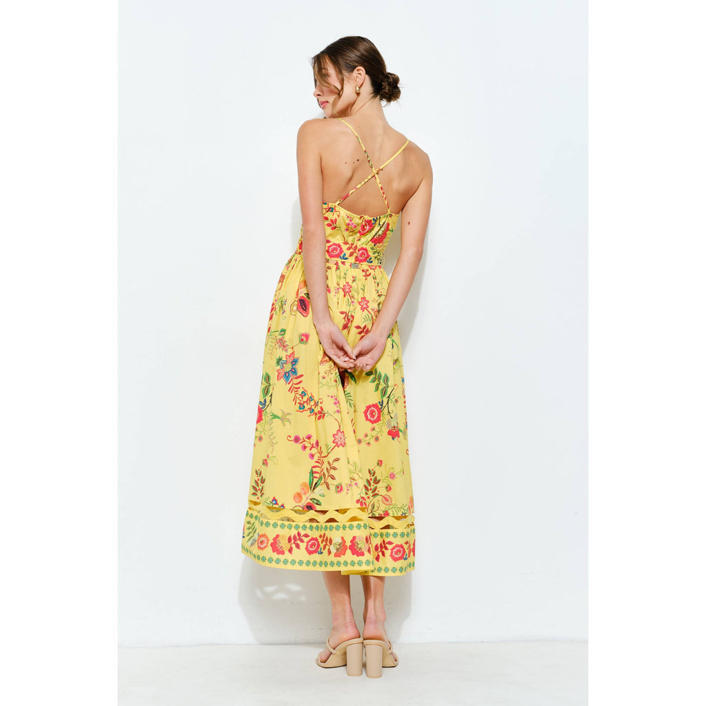 Floral Embroidered Bustier Midi Dress