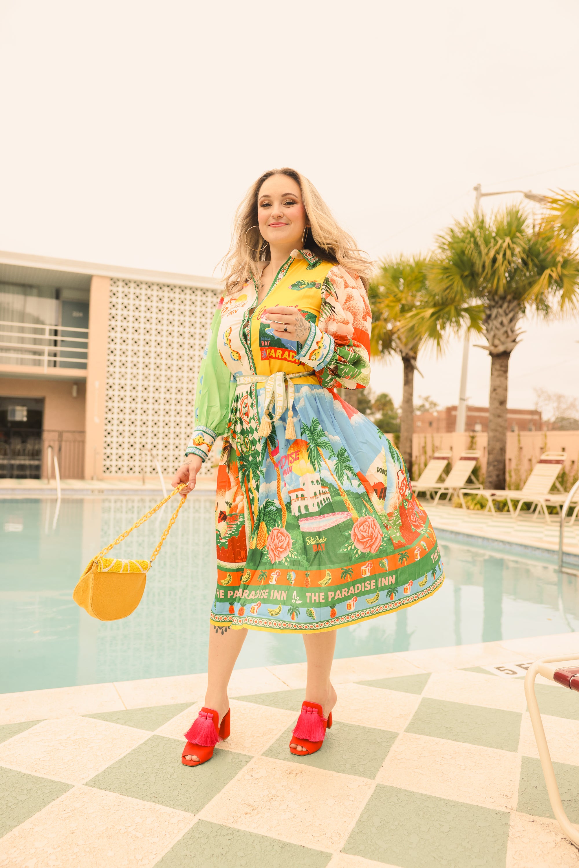 Balloon Sleeve Graffiti-Print Dress