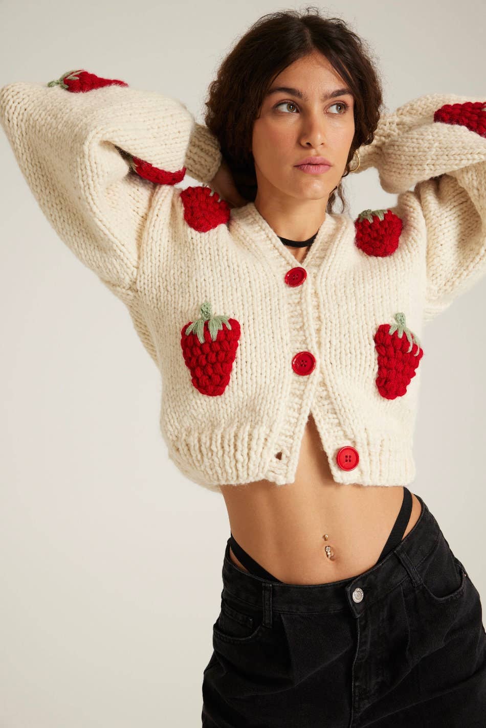 Red Strawberry Chunky Wool Cardigan