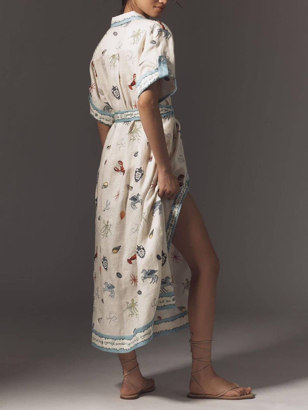 Ocean Inspired print Button Maxi Shirt Dress