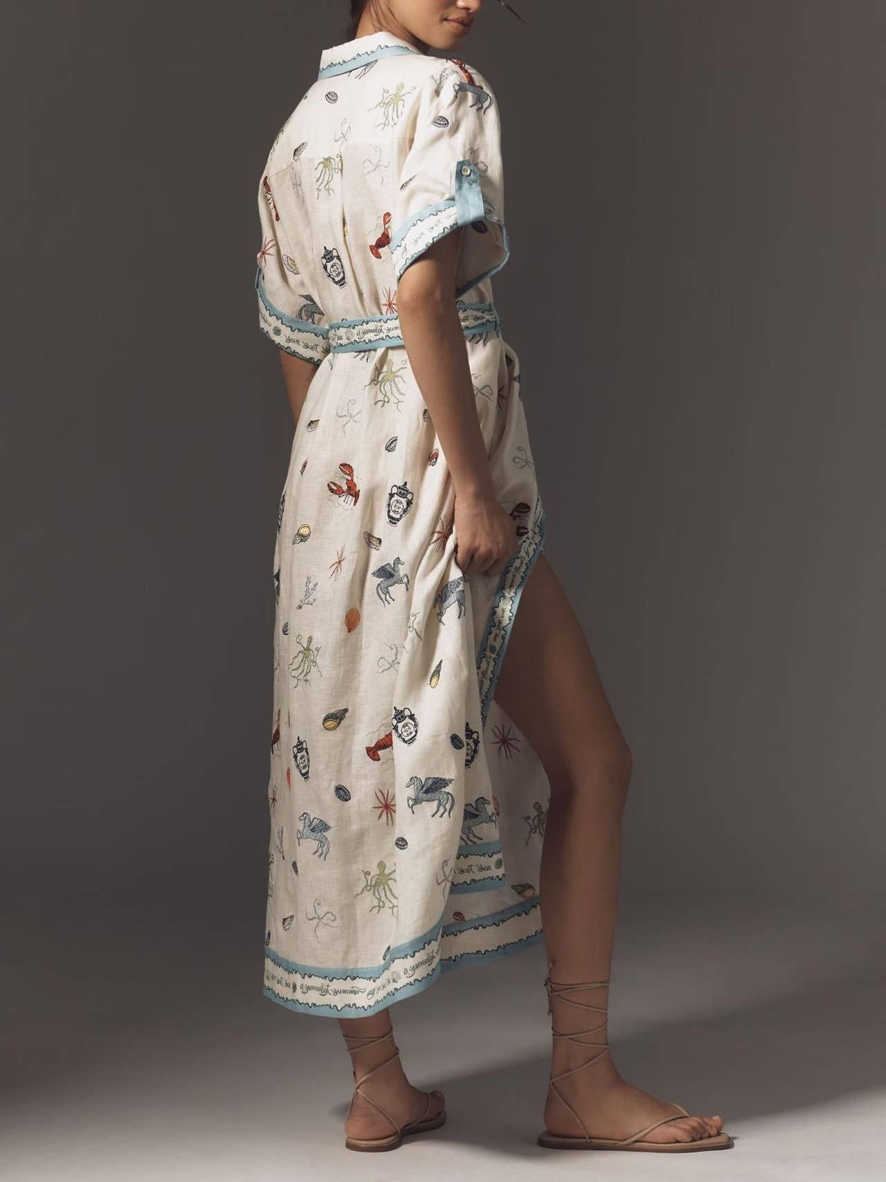 Ocean Inspired print Button Maxi Shirt Dress