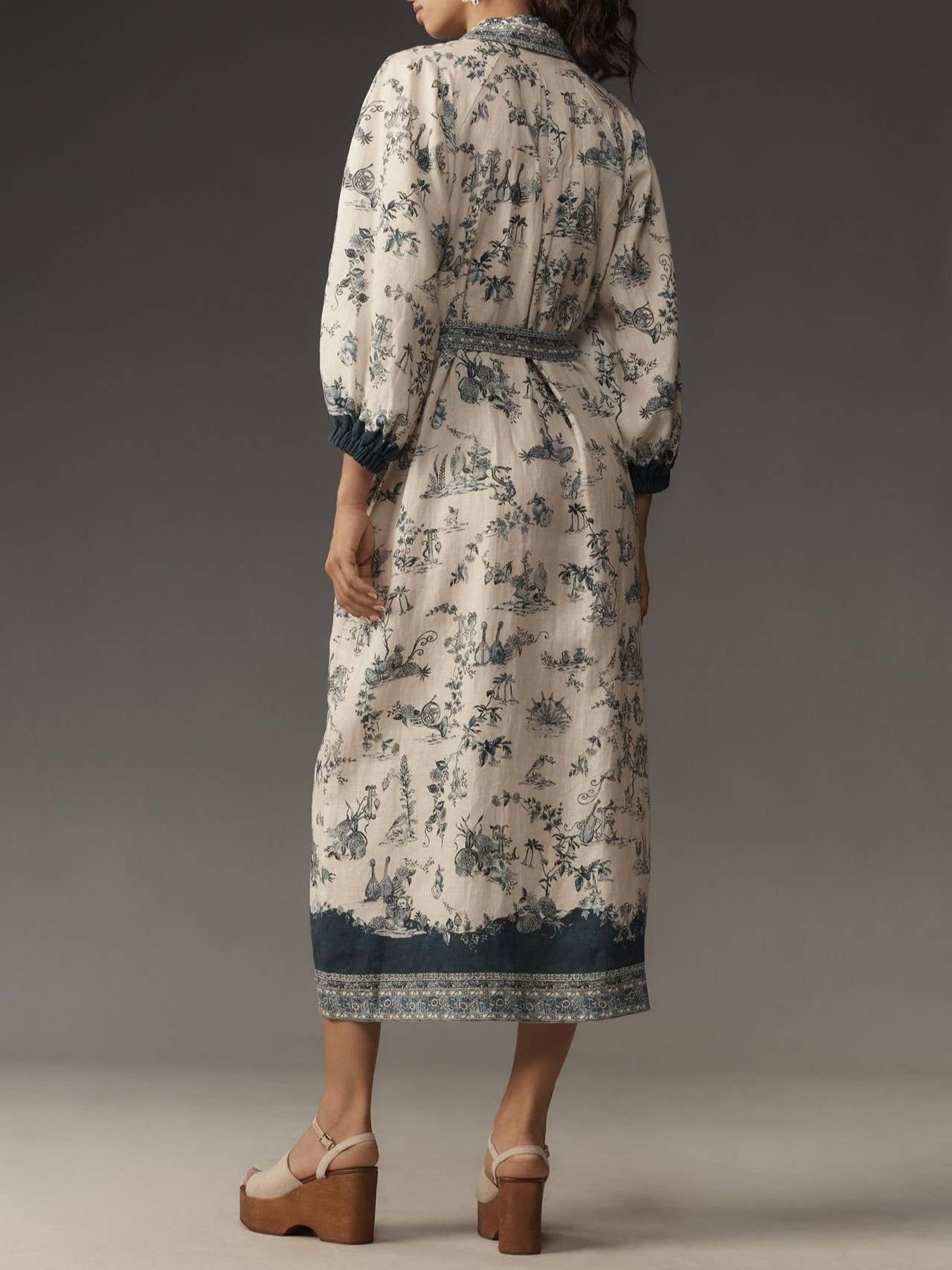 Ocean Inspired print Button Maxi Shirt Dress