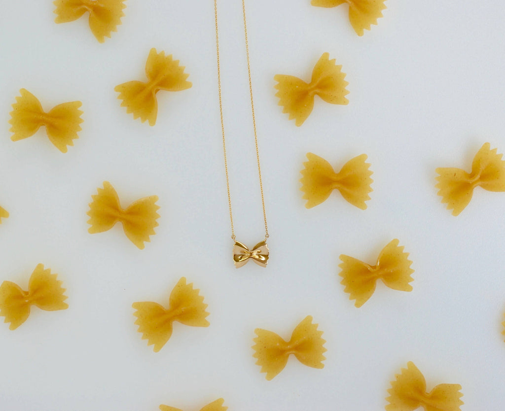 Farfalle Pasta Necklace, Yellow Gold Plated By Delicacies Jewelry - Every Purchase Helps Fight Hunger! (Food Jewelry, Gift For Her)