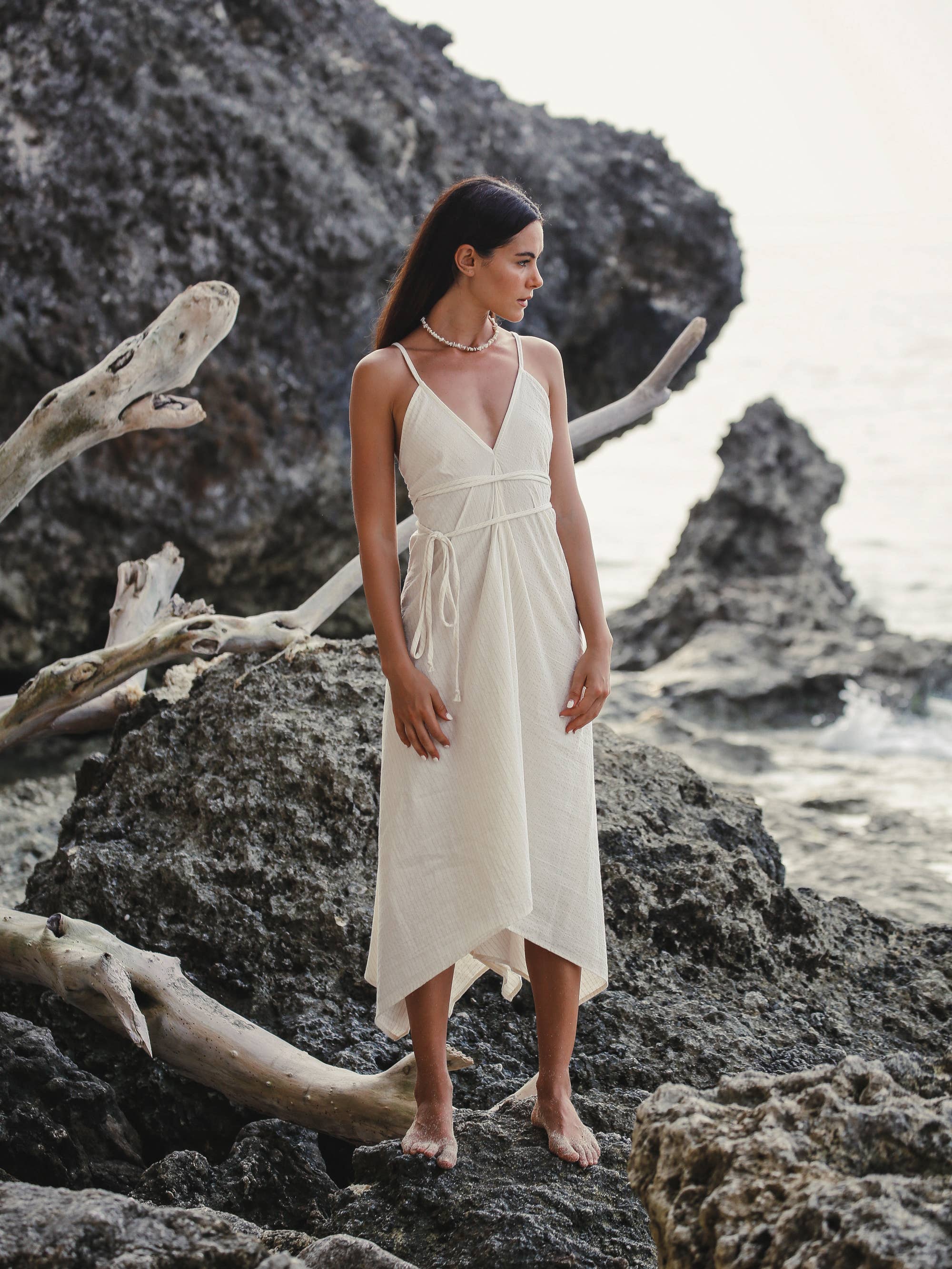 Sage Maxi Dress - Natural With Gold Stripes