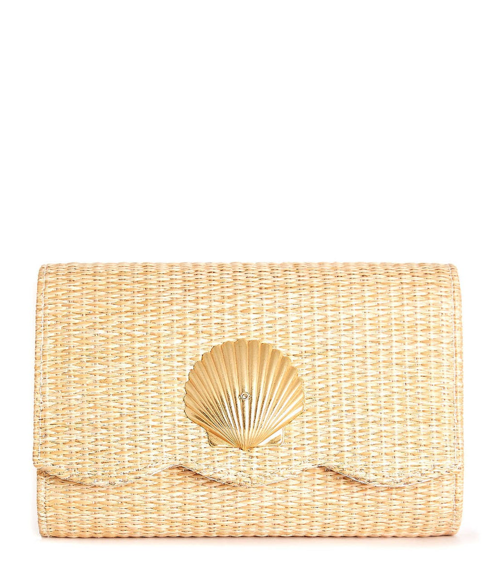 Scalloped Ruby Straw Clutch