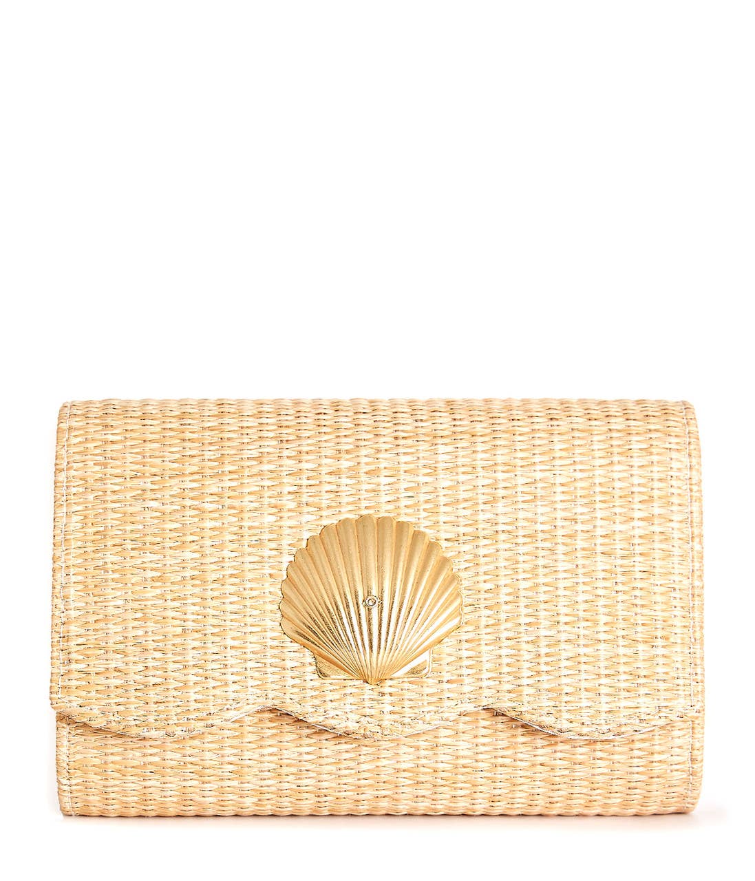 Scalloped Ruby Straw Clutch