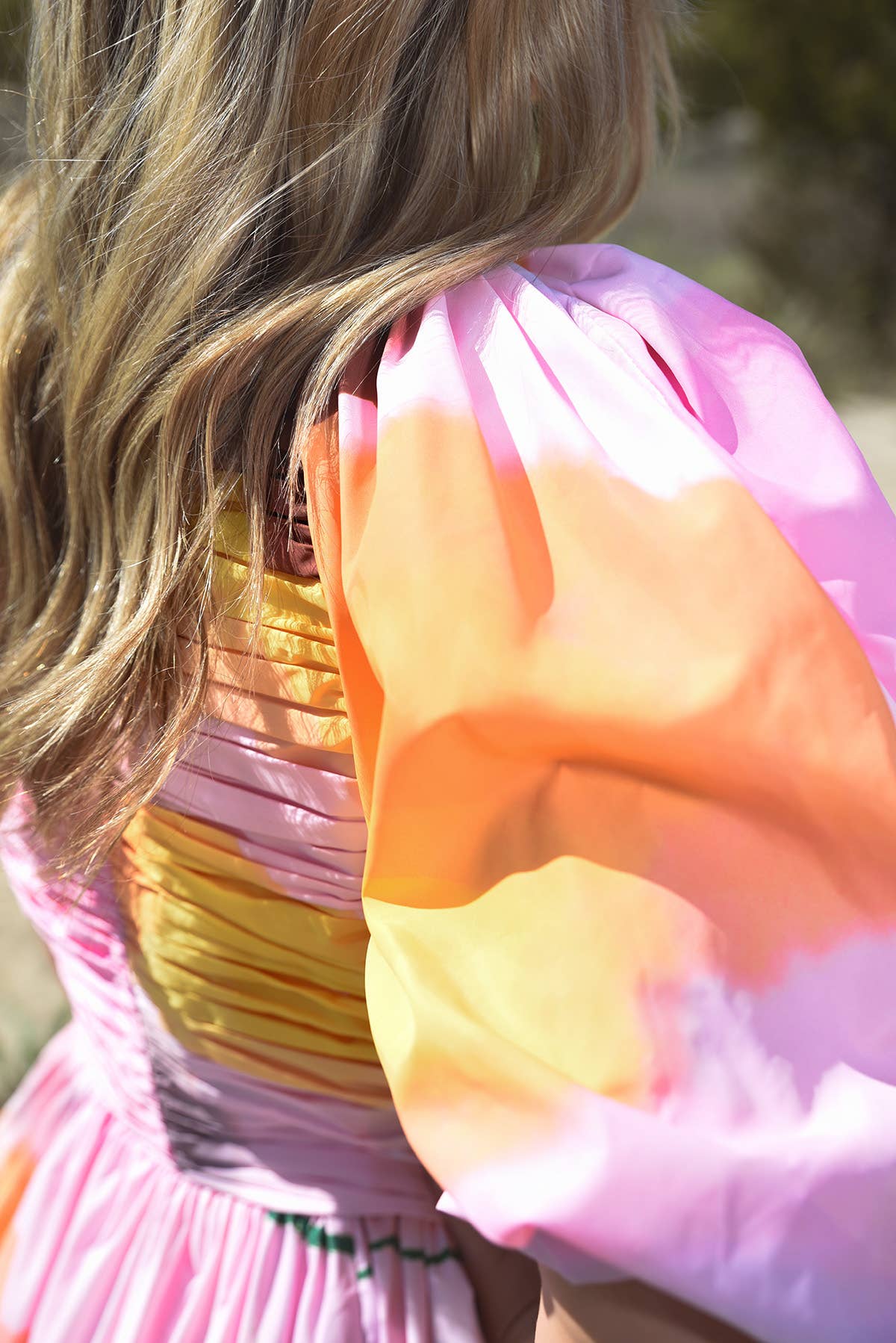 Pink Puff Sleeve Taffeta Midi Dress