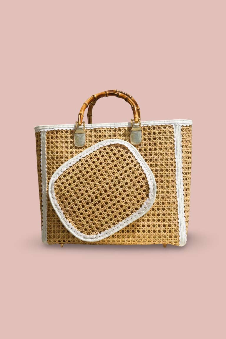 Pickleball Tote Bag, Cane, Leather, Bamboo and Custom Brass