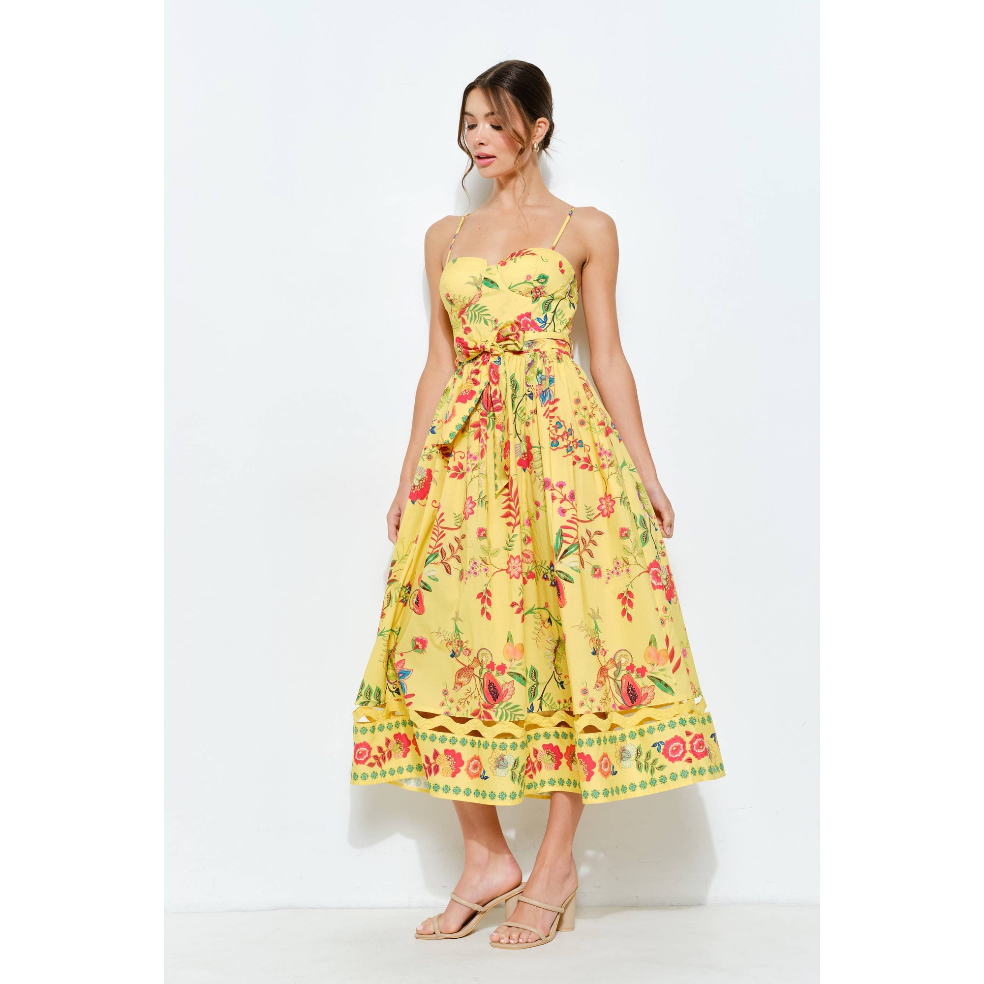 Floral Embroidered Bustier Midi Dress