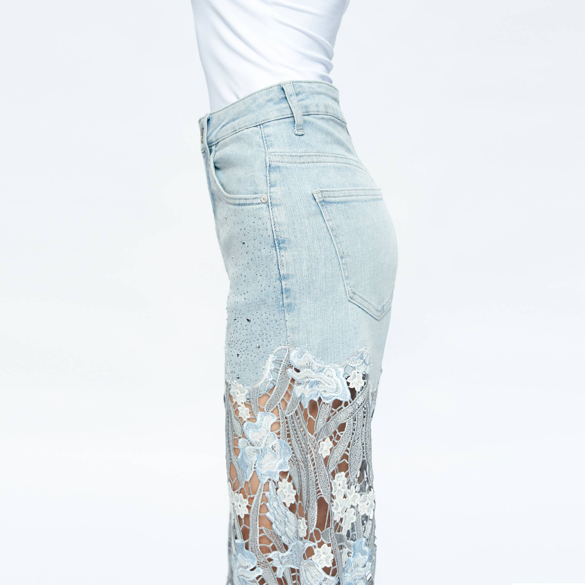 High Rise Wide Leg Jean with Lace