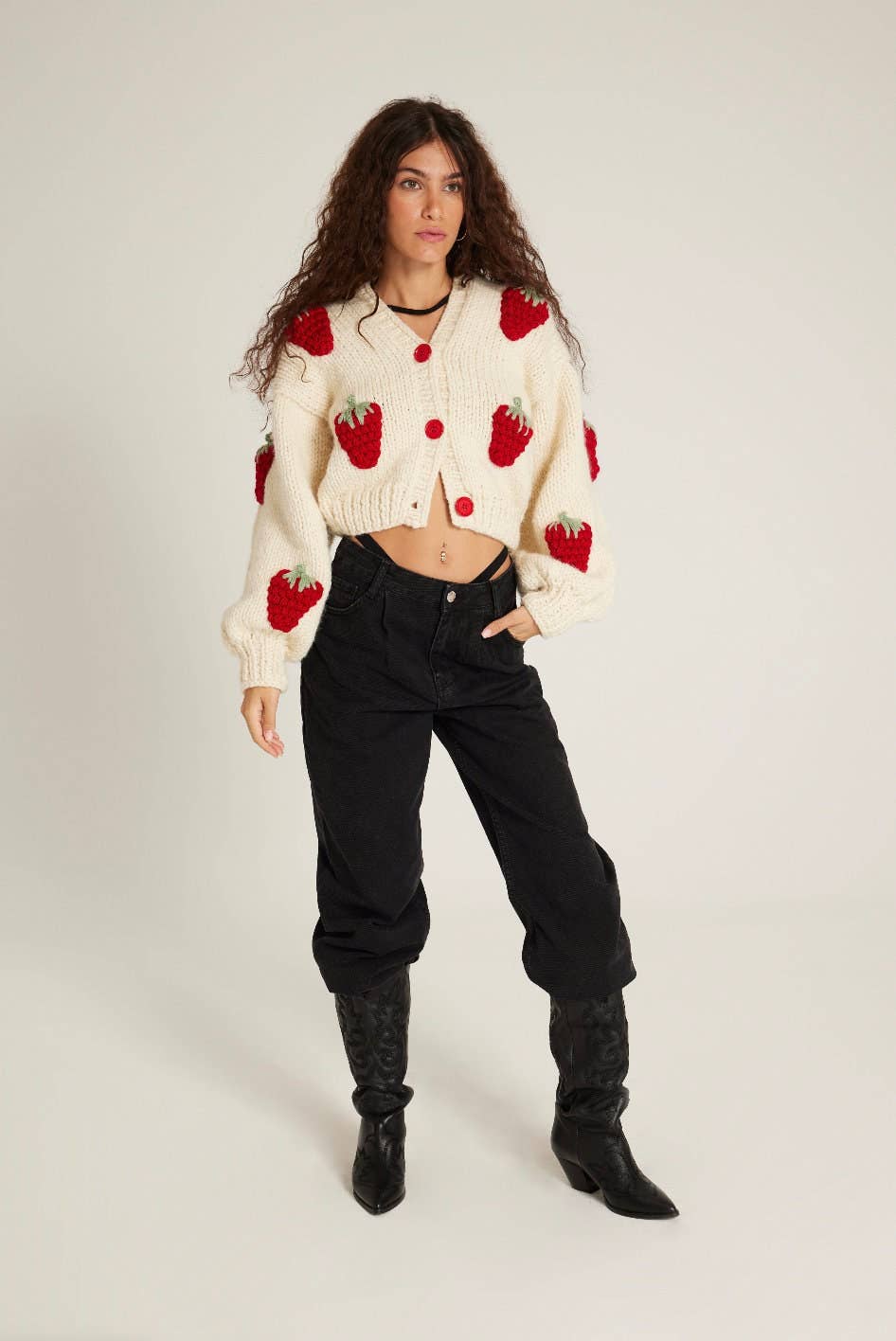 Red Strawberry Chunky Wool Cardigan