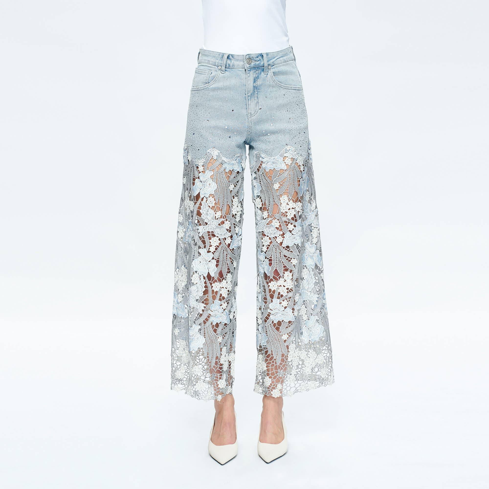 High Rise Wide Leg Jean with Lace