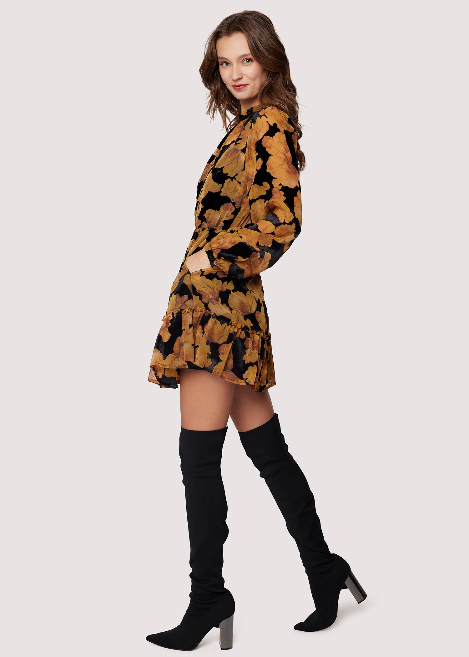 Burnout Velvet Chiffon Mini Dress