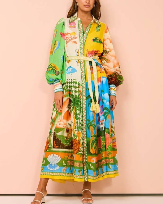 Balloon Sleeve Graffiti-Print Dress