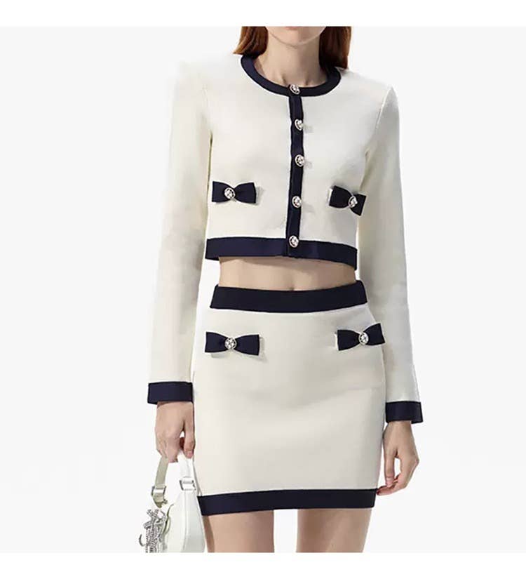 Bow Knitted Skirt Set