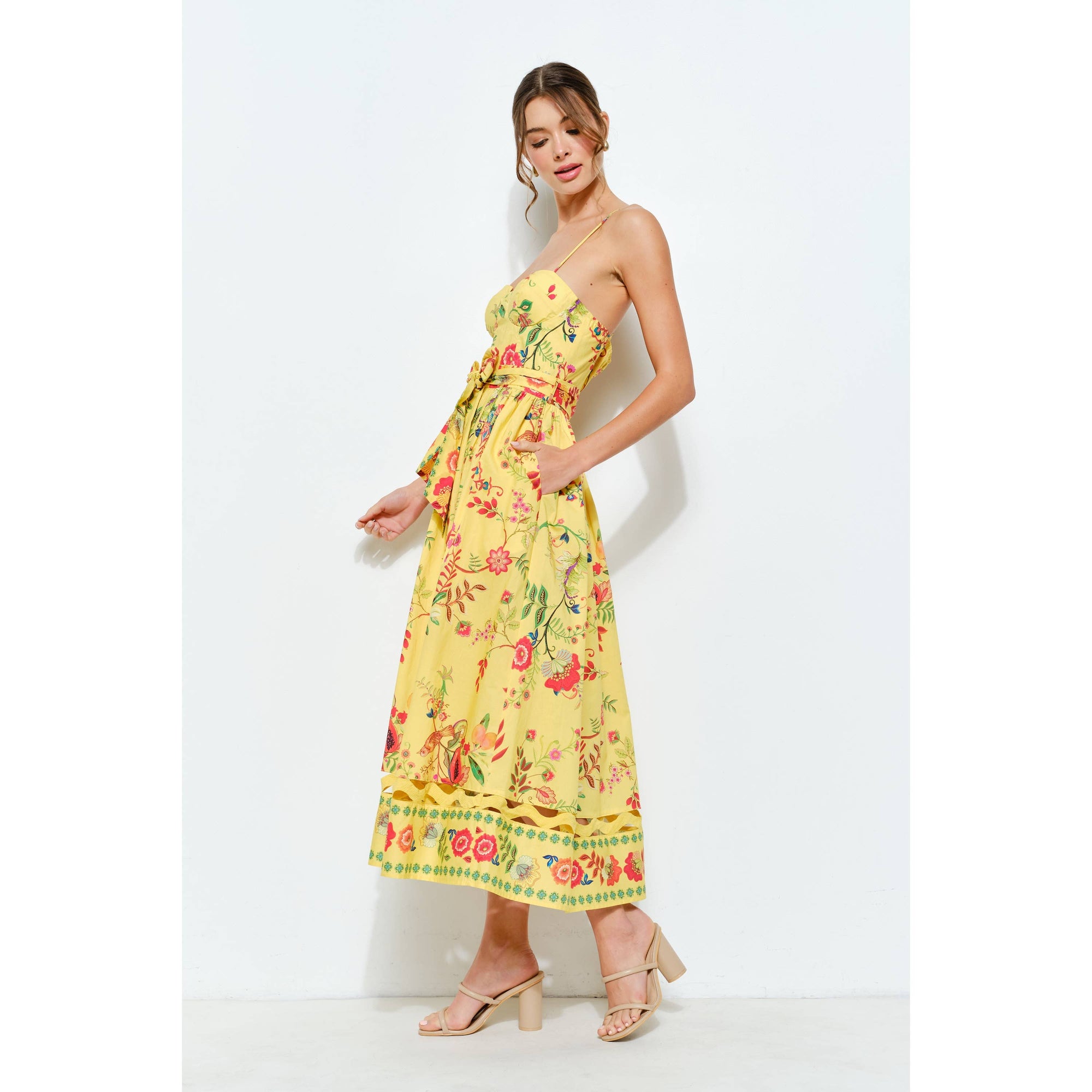 Floral Embroidered Bustier Midi Dress