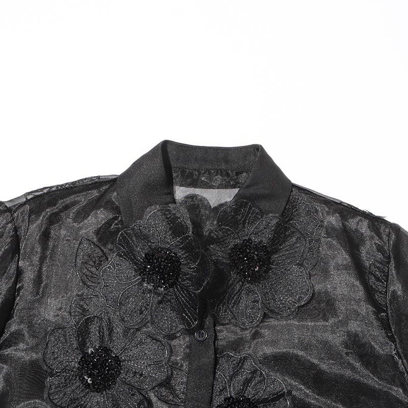 Organza Shirt with Floral Sequin Detail
