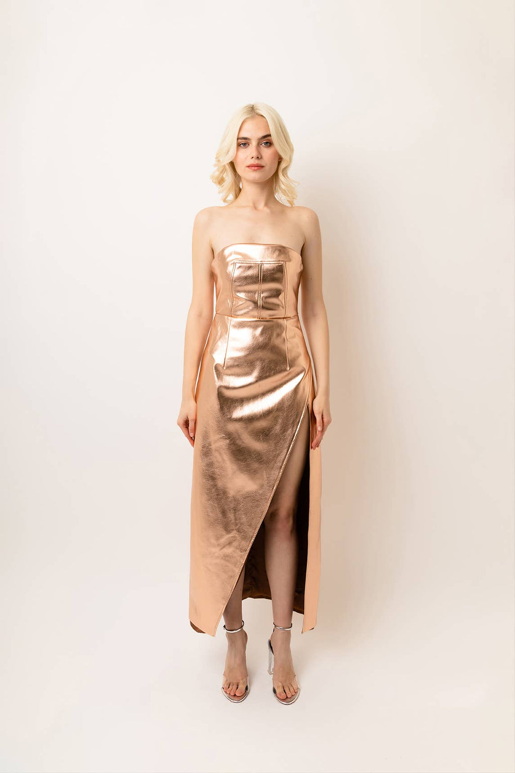 Girelle Faux Leather Rear Zip Bandeau Maxi Dress