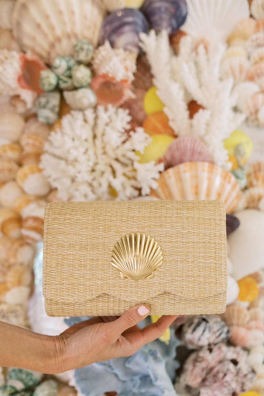 Scalloped Ruby Straw Clutch