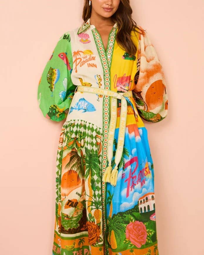 Balloon Sleeve Graffiti-Print Dress