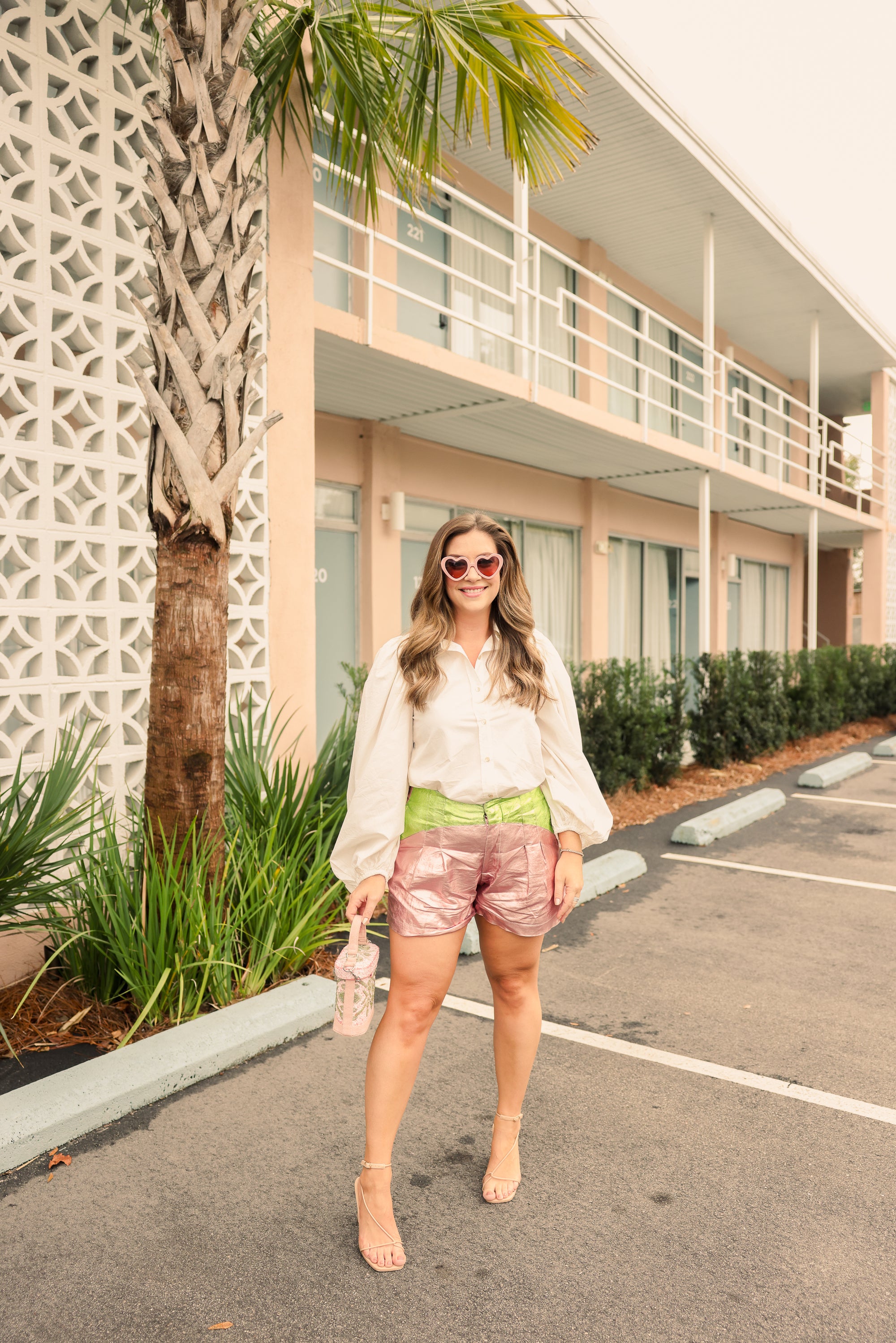 Sunset Metallic Linen Short - Pink w/Lime