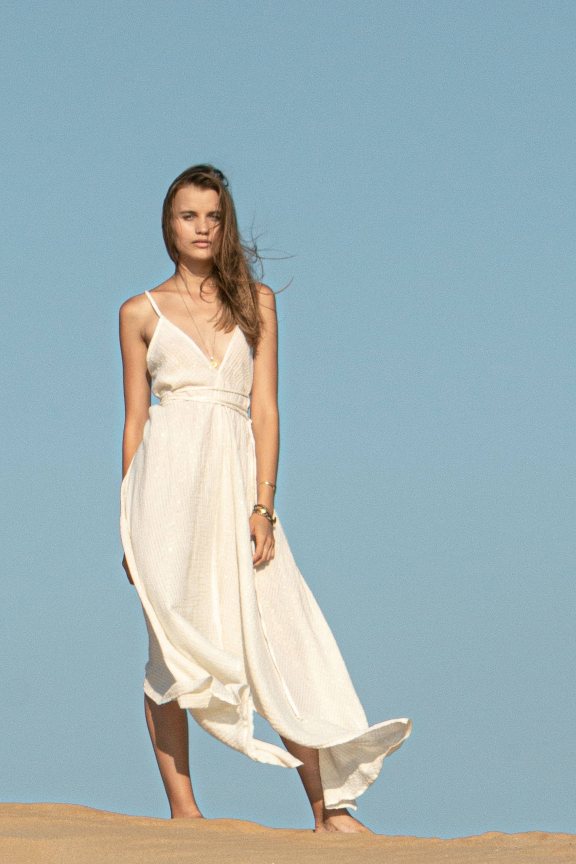 Sage Maxi Dress - Natural With Gold Stripes