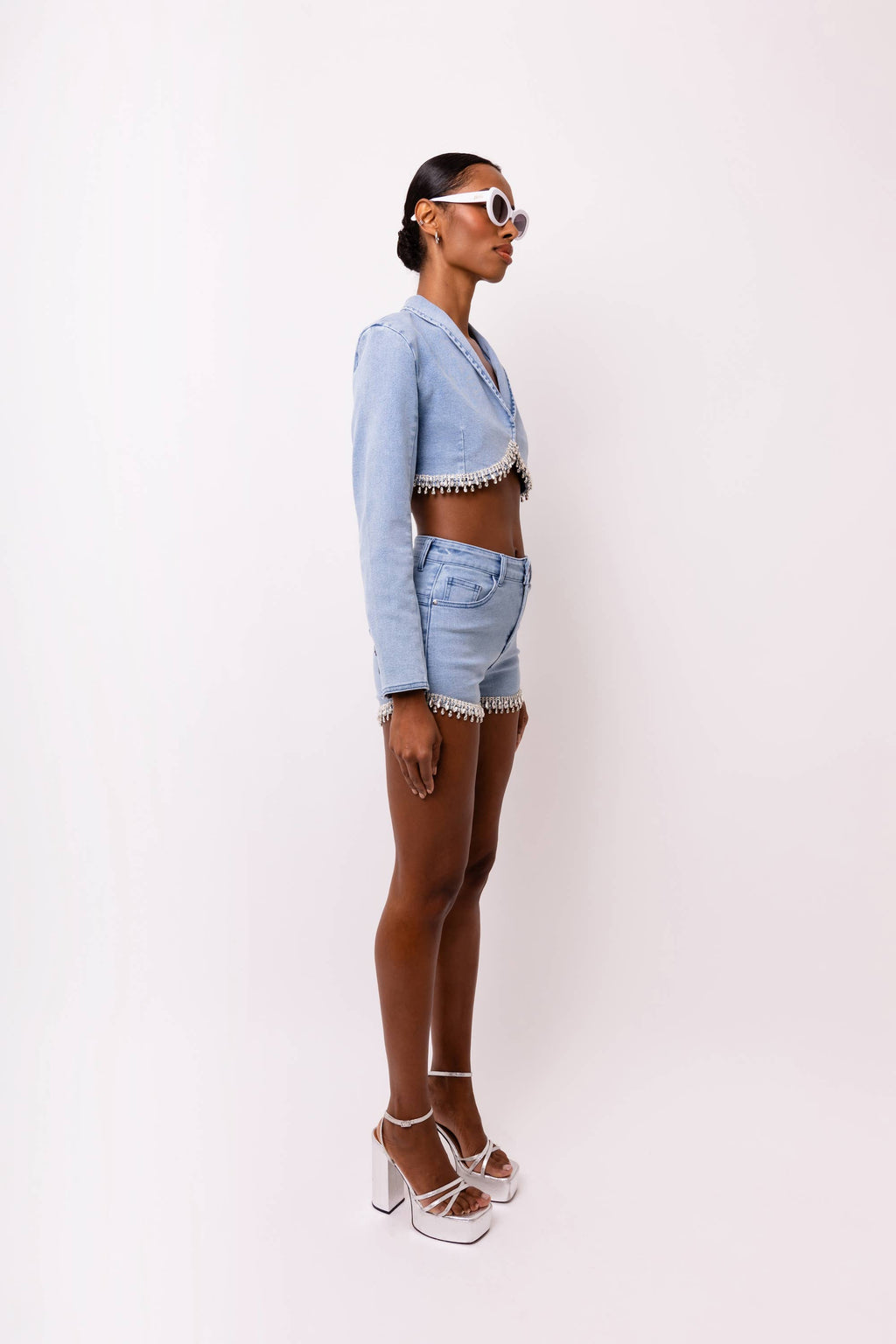 Bae Stretch Diamante Detail Denim Shorts