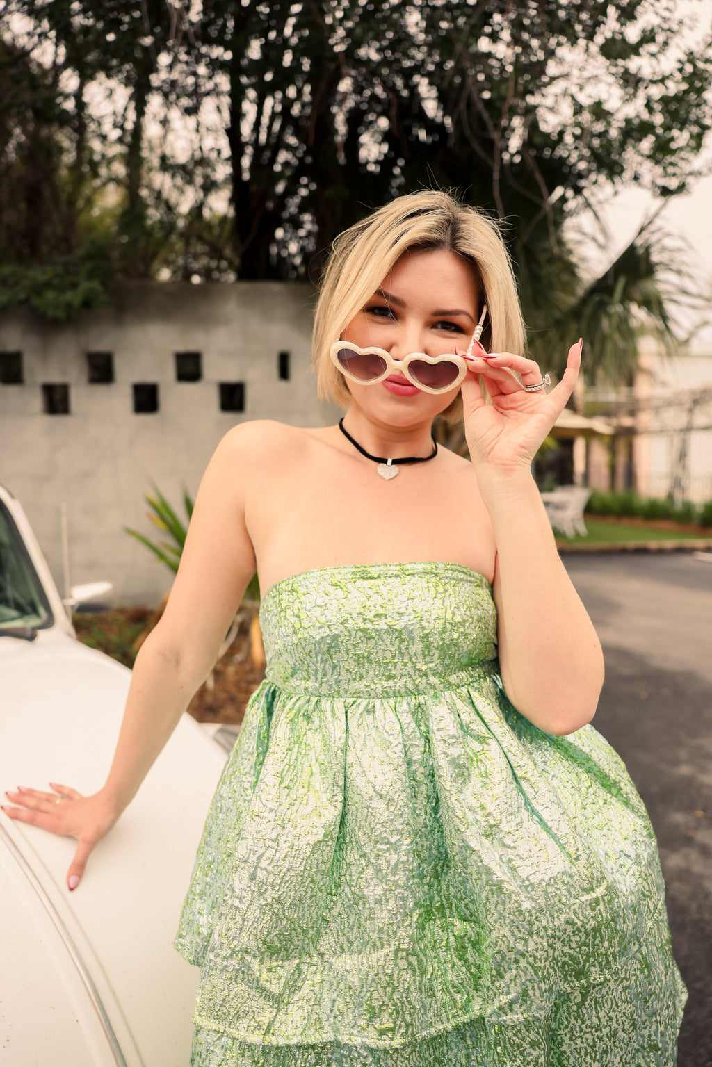 Sara High Shine Double layer Mini Dress