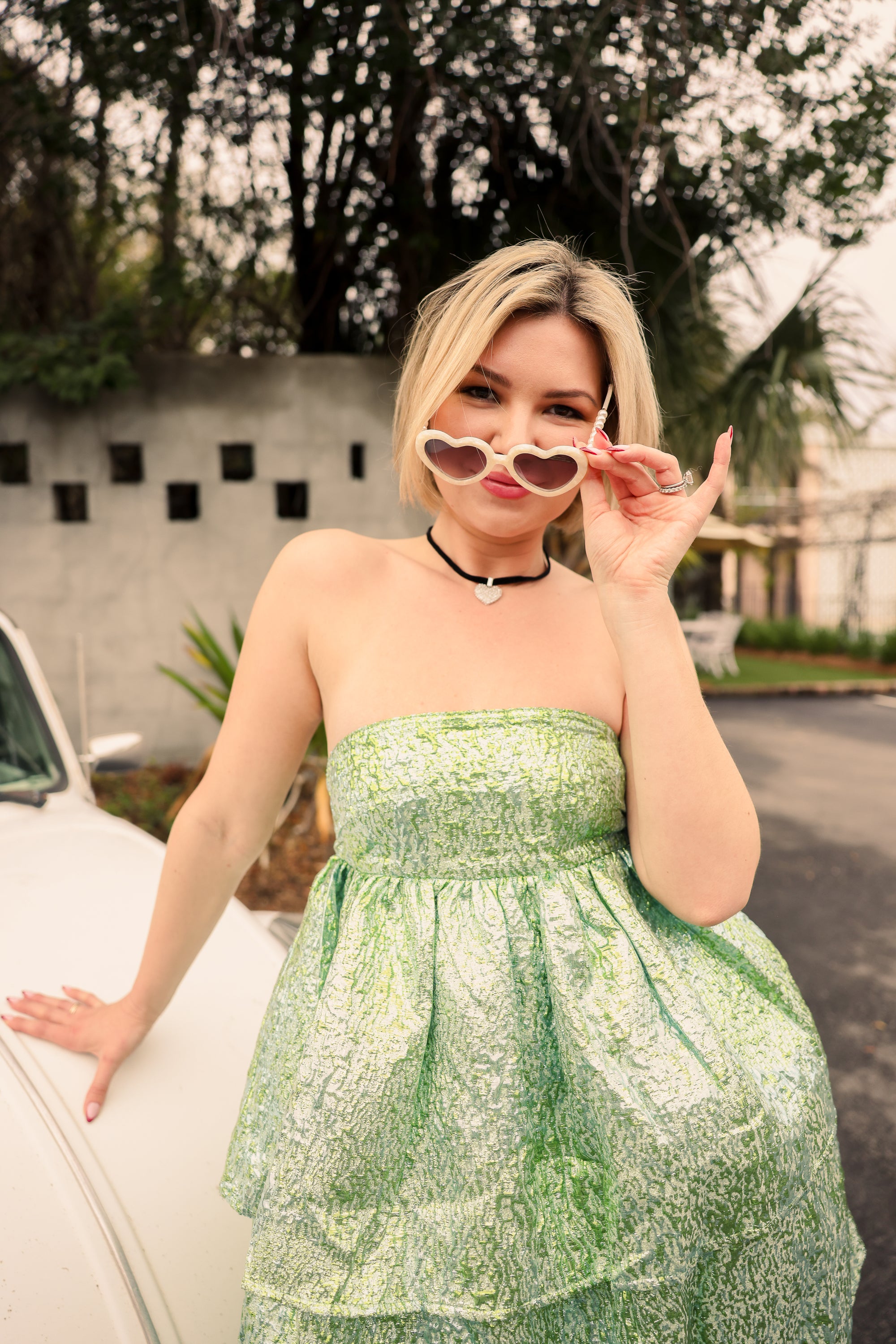 Sara High Shine Double layer Mini Dress