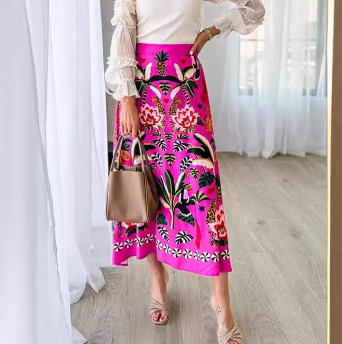 High-Waisted Botanical Print Skirt