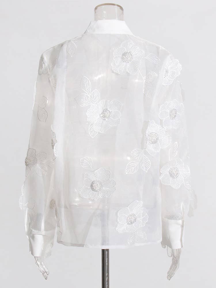 Organza Shirt with Floral Sequin Detail