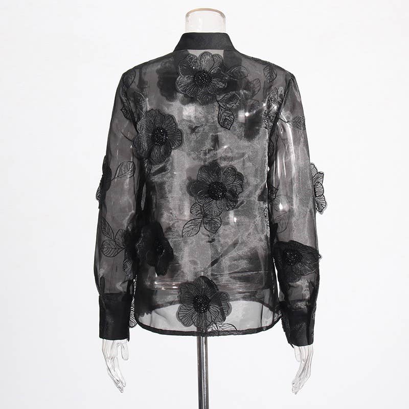 Organza Shirt with Floral Sequin Detail